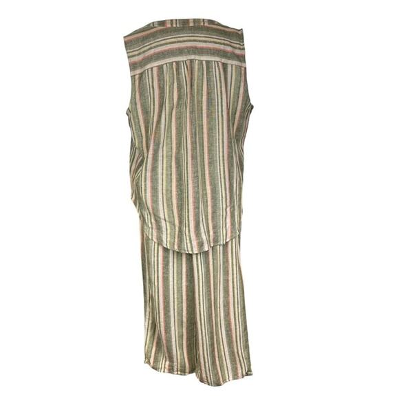 Ruby Rd Linen Blend Striped Cropped Pant Shirt Set Size Medium Petite Green - Picture 4 of 8
